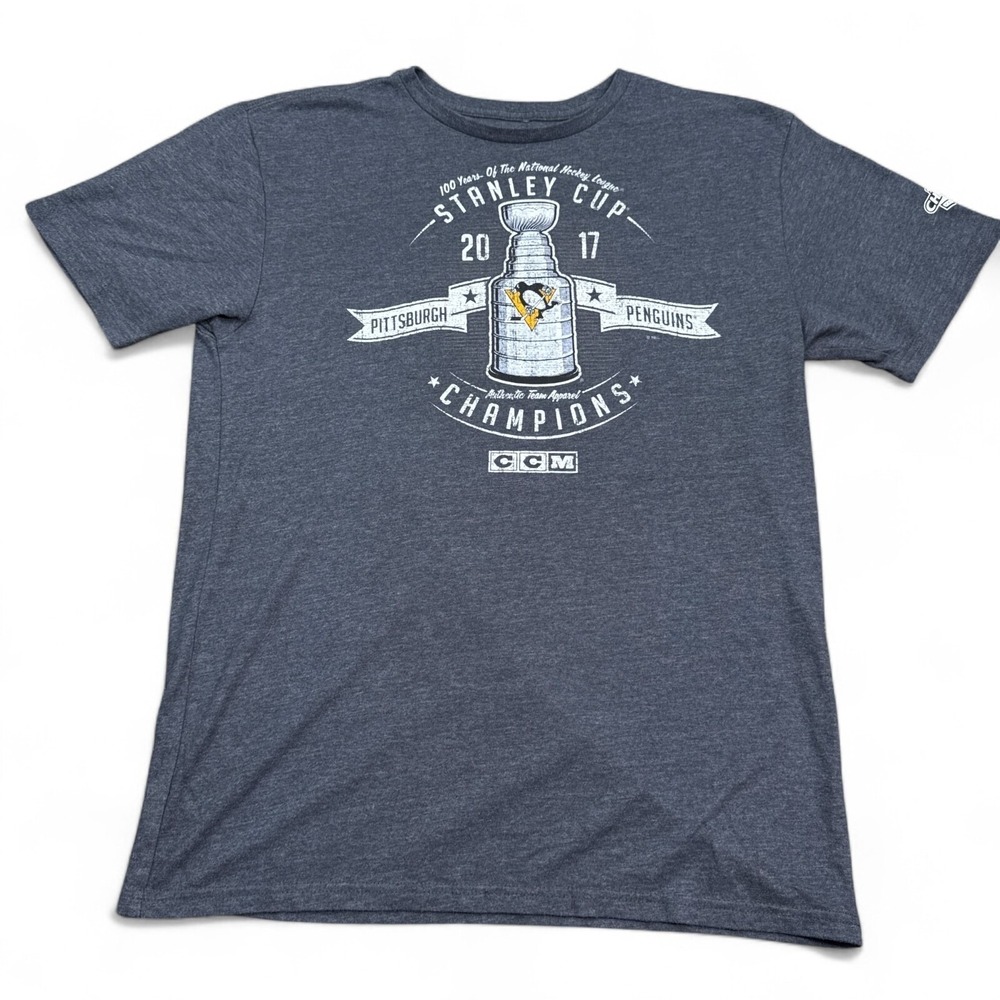 Pittsburgh Penguins T Shirt Adult Size Large Gray Stanley Cup Champions NHL